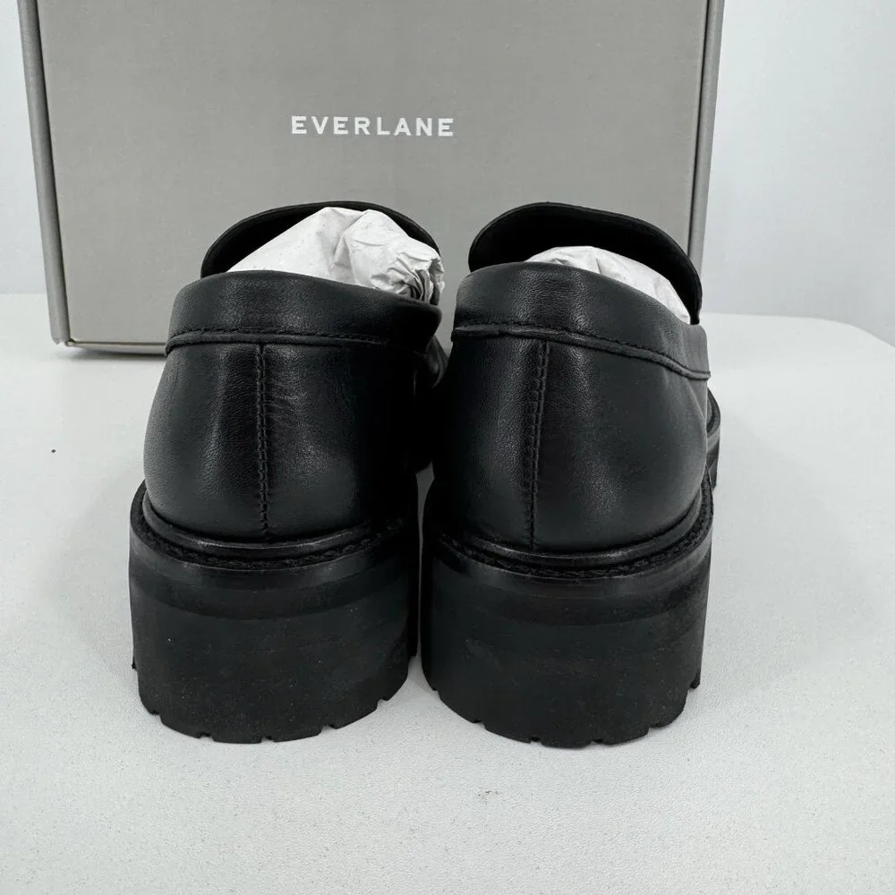 Everlane The Lug Loafer in Black Leather size 6 Women's Chunky Heel